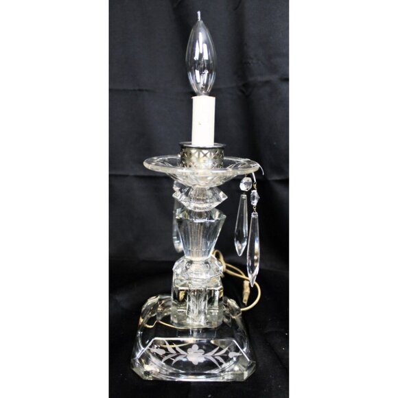 VTG Clear Crystal Lamp Light Floral Etch Hanging Pendant Victorian Elegant Glass - Picture 5 of 9